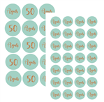 Stickers plancha aqua y oro redondas (40u)